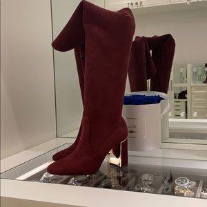 BCBG Burgundy OTK boots w/Gold Detail
